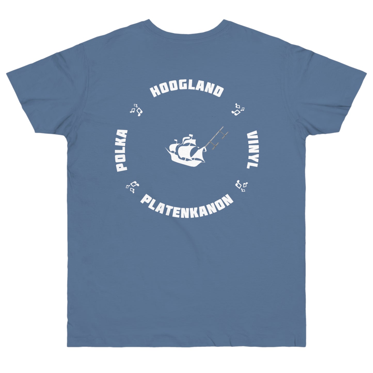Donderse Platenkanon T-Shirt Blauw Wit Logo Achterkant