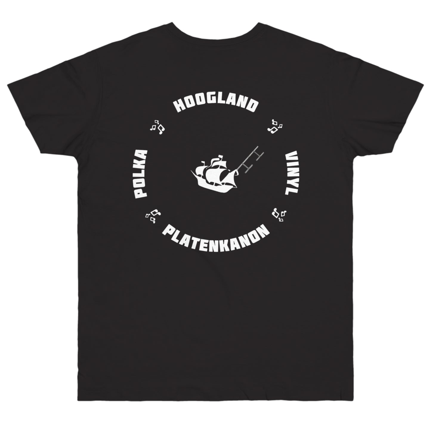 Donderse Platenkanon T-Shirt Zwart Wit Logo Achterkant