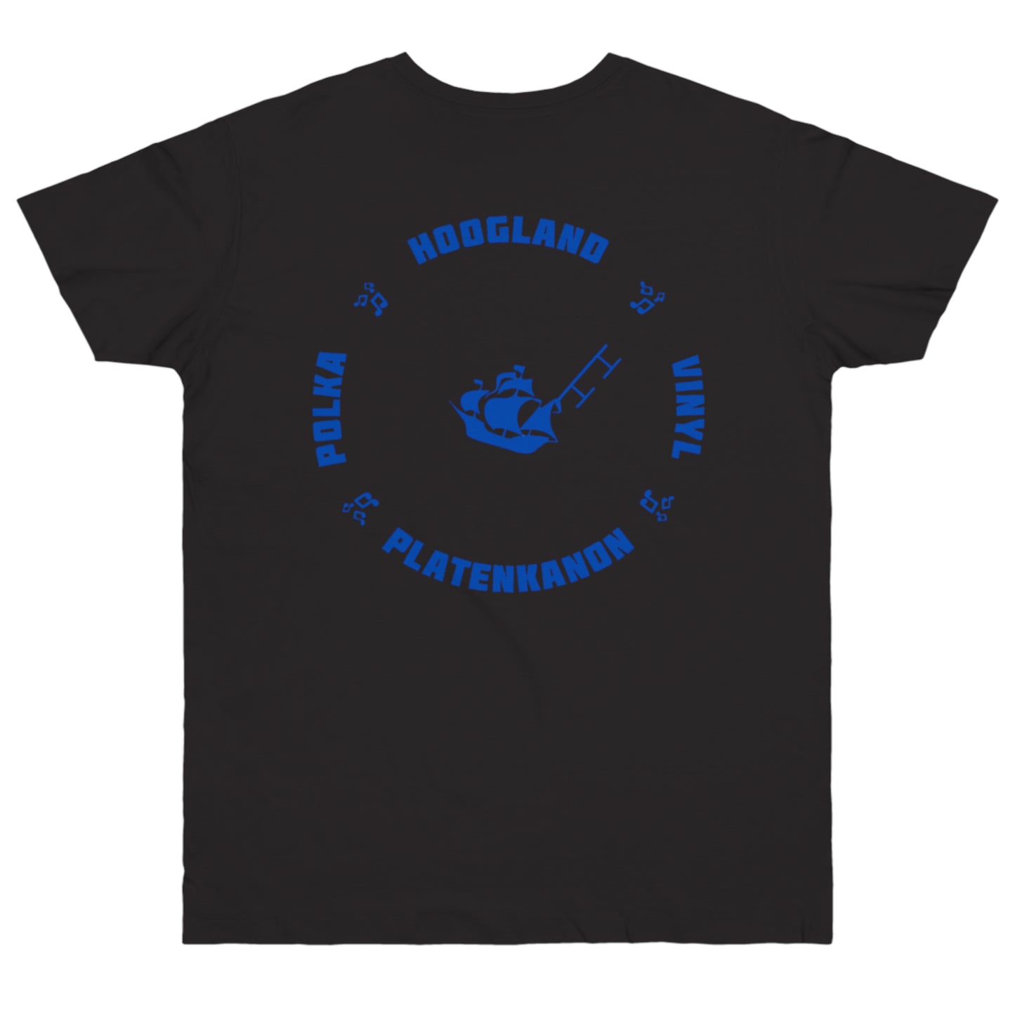 Donderse Platenkanon T-Shirt Zwart Blauw Logo Achterkant